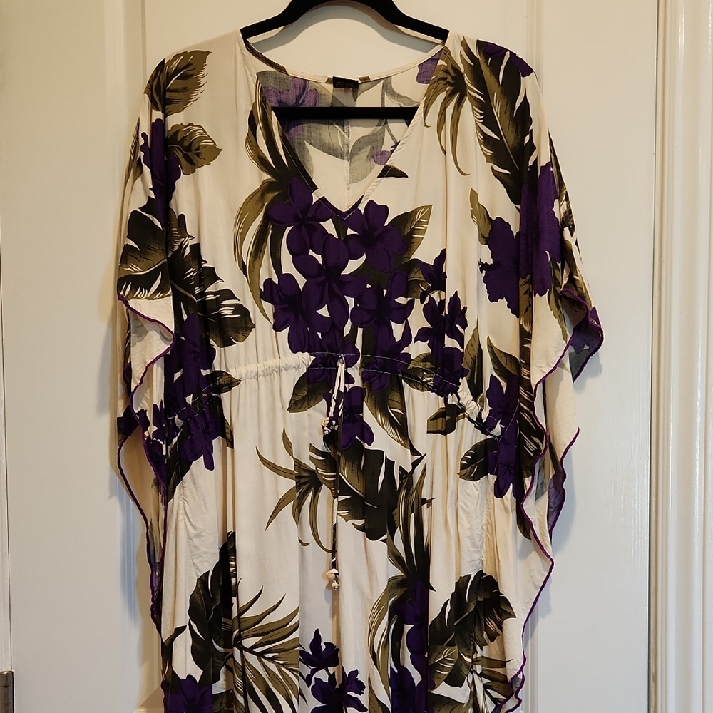Favant Purple Floral Women's Swim Coverup Kimono Dress Size M
